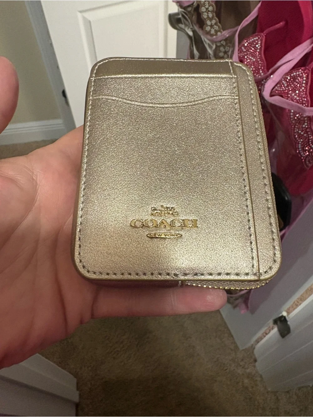 Coach Metallic Gold Zip Card Case - Picture 2 of 7